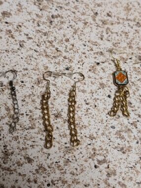 3 Pairs Chain Drop Earrings Gold And Silver Tones